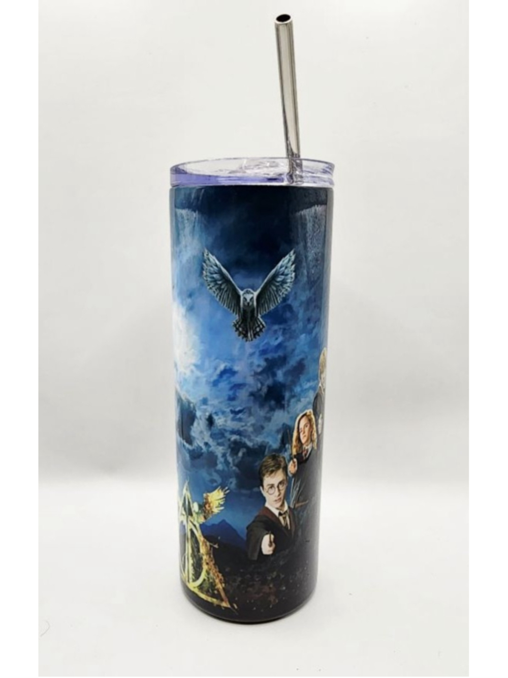 Harry Potter Blue & Black Metal Tumbler Cup with Metal Straw & Lid